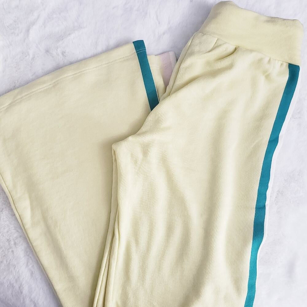 Wildfox Wide Leg Flare Stripe Lounge Pants S NWT Yellow Pink Retro Sweatpants
